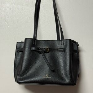 Nanette Lepore Black Pebbled Leather Tote with Bow Accent